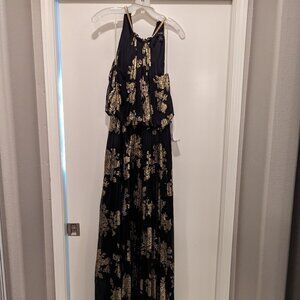 MSK Black and Gold Floral Maxi Dress